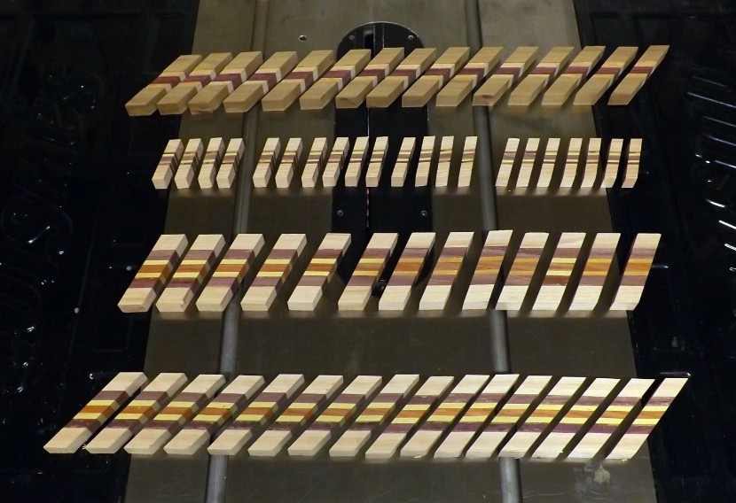 Laminated boards with angled cuts